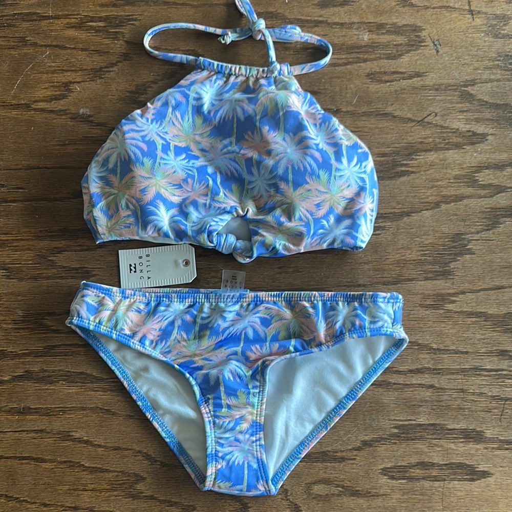 Girls Billabong Blue Palm Tree Set Swimwear